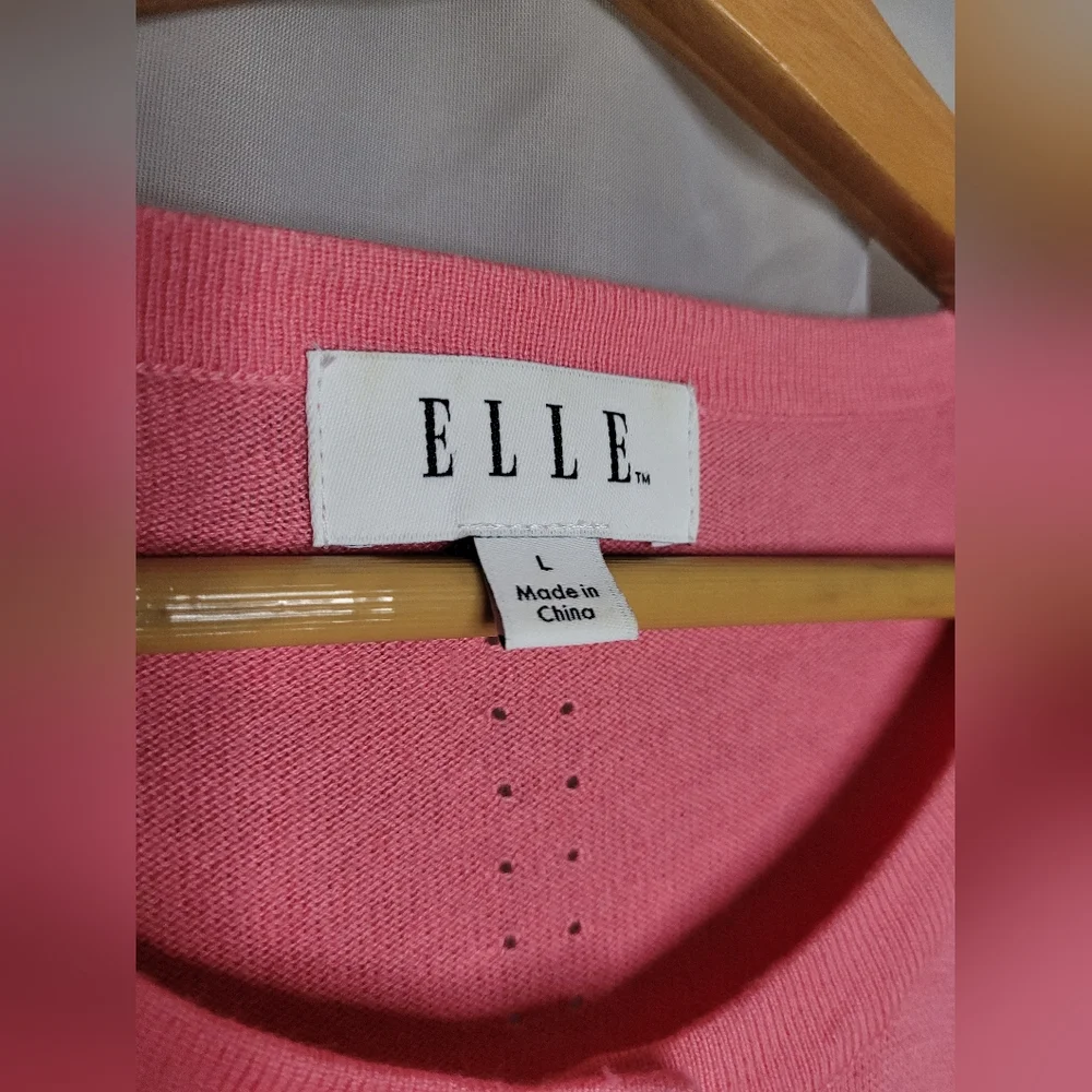 Elle Cardigan Sweater Large Pink Button Front Cotton Rayon Coquette Girl Pretty